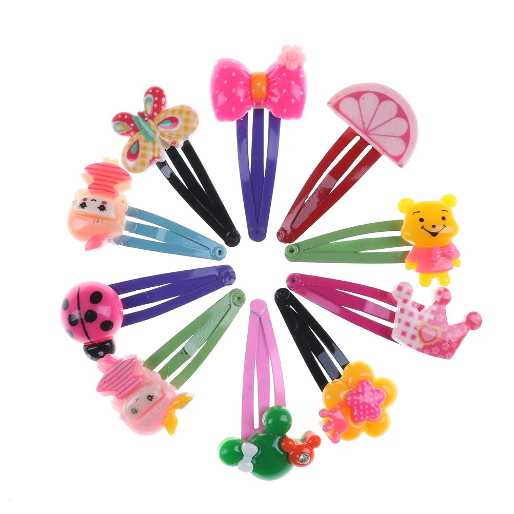 

Wholesale 10Pcs Girls Colorful Metal Snap Hair Clips with Little Silver mini Snap Hair Head Clips Pins Sleepies Hair Slides