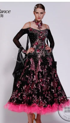 

customize black rose red rhinestone flowers ballroom Waltz tango salsa Fox trot Quick step dress black pool competition