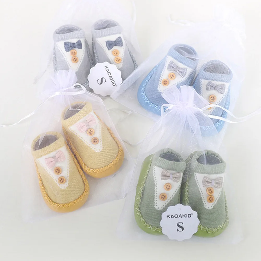 Осенне-зимние нескользящие носки с рисунком для новорожденных девочек и мальчиков, теплые тапочки, Прямая поставка