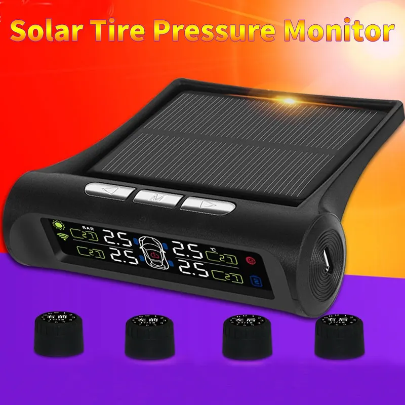 Smart Car TPMS Tire Pressure Monitoring System Solar Power Digital LCD Display Auto Security Alarm Systems Tyre Pressure Sensor