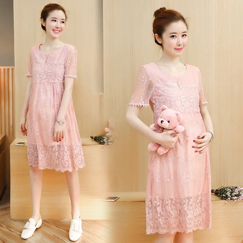 

New maternity dress Korean version of the loose lace sweet pregnant women skirt Korean fashion pregnancy skirt
