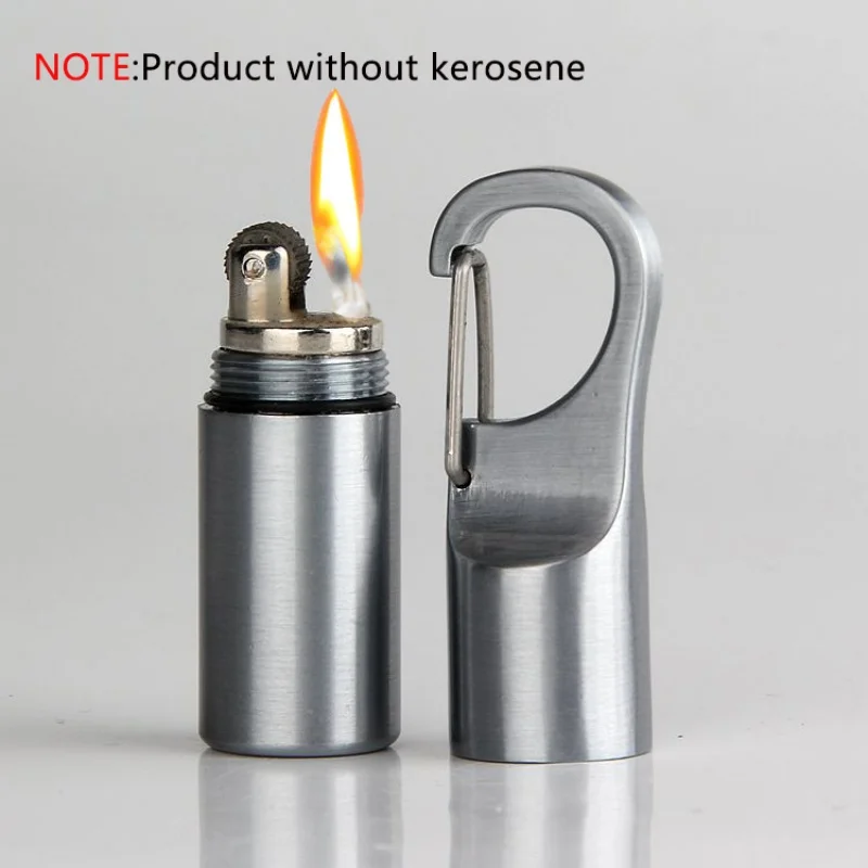 

1 pc Mini kerosene lighter Key hang buckle Camping Hiking Outdoor tool metal Capsule Gasoline Lighter