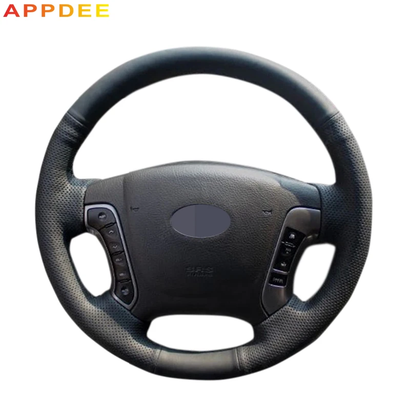 

APPDEE Black Artificial Leather Car Steering Wheel Cover for Hyundai Santa Fe 2006-2012