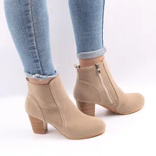 2019 nuevas botas de tobillo Vintage para mujer, zapatos de tacón bajo cómodos, botines cortos para mujer, tacones altos Sexy, talla grande 35 -41