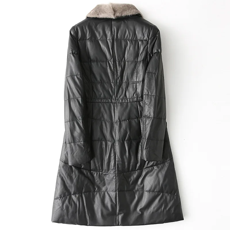 Высококачественное Женское пальто из натуральной кожи, модная однотонная верхняя одежда с воротником из меха норки, Женская приталенная куртка из овчины размера плюс 4XL
