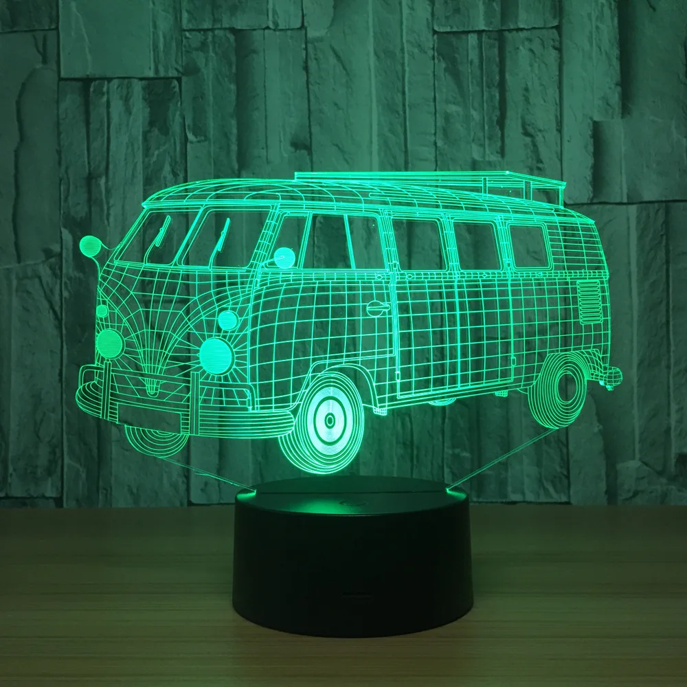 3d визуальная Иллюзия туристический автобус светодиодный светильник Прозрачный Акриловый ночной Светильник Светодиодный лампа 7 цветов меняющийся сенсорный стол Bulbing комнатный светильник