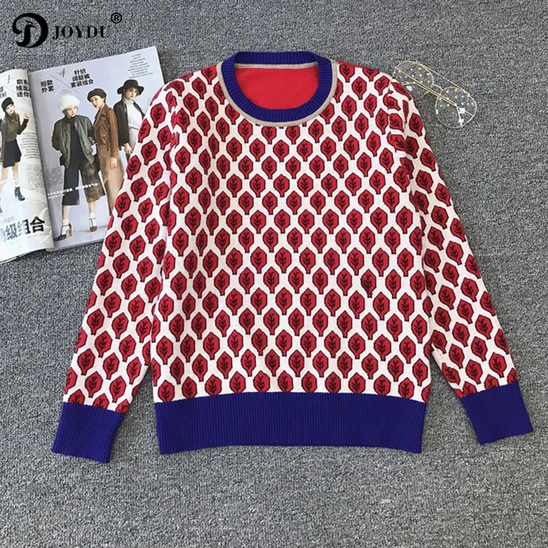 

JOYDU Runway Pullover 2018 Spring Preppy Stylish Knit Tops Leaves Jacquard Luxury Chic Vintage Sweater Women Jumper pull femme