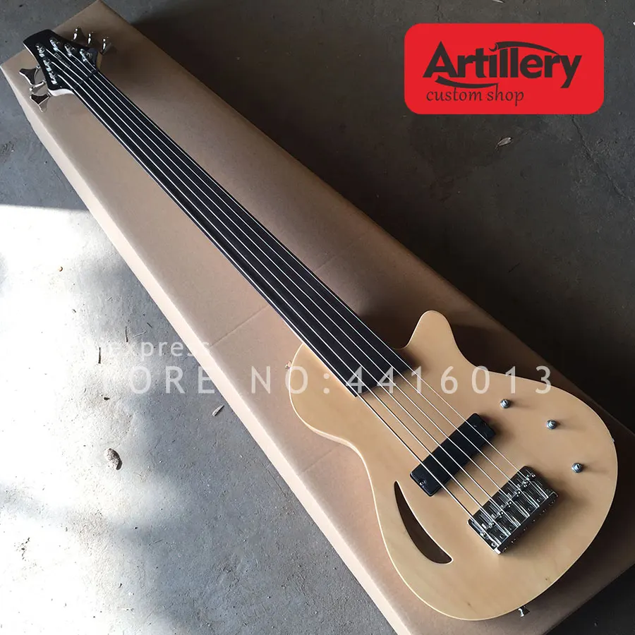 

Factory custom fretless 6 strings bass guitar nature wood hellow body with fretless rosewood fingerboard musical instrument shop