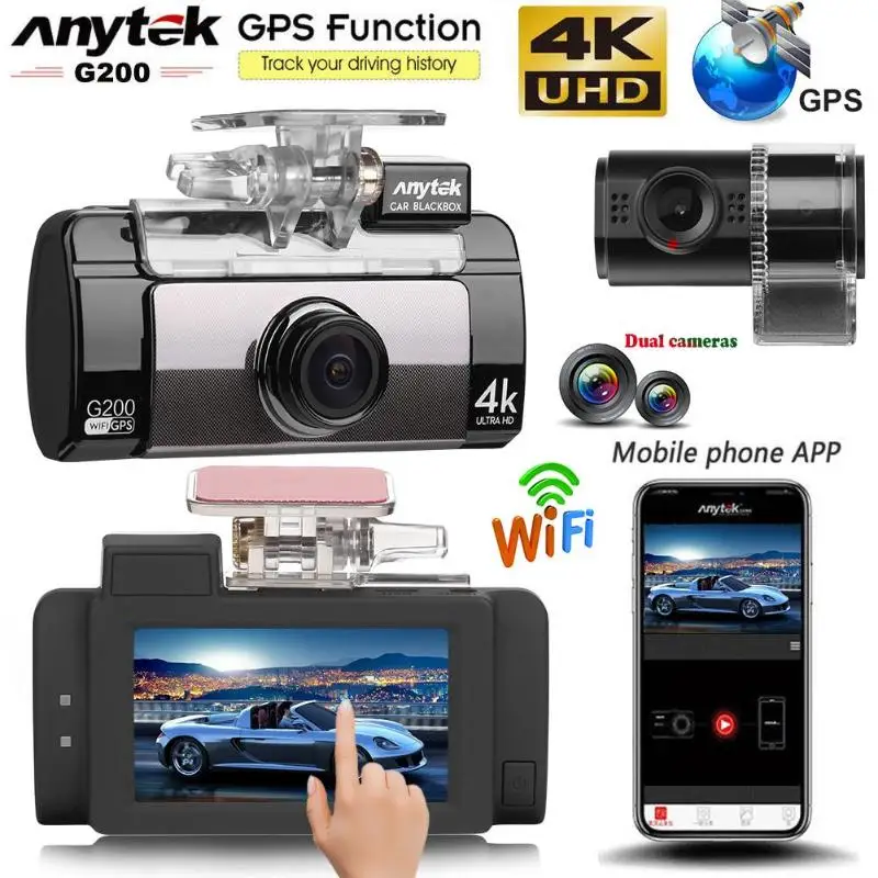 

Anytek 2.7inch WiFi Car DVR Camera Dual Lens 4K UHD Night Vision GPS Logger Dash Cam Video Registrator Recorder Car Detector Hot