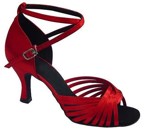 DILEECHI/Профессиональная Классическая атласная Женская обувь для латинских танцев; Обувь для бальных танцев; обувь для сальсы; вечерние туфли для танцев на квадратном каблуке; мягкая подошва - Цвет: Red heel 75mm