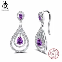 Orsa joyas plata de ley 925 mujeres Pendientes agua gota púrpura con CZ claro largo romántico estilo mujer joyería se47