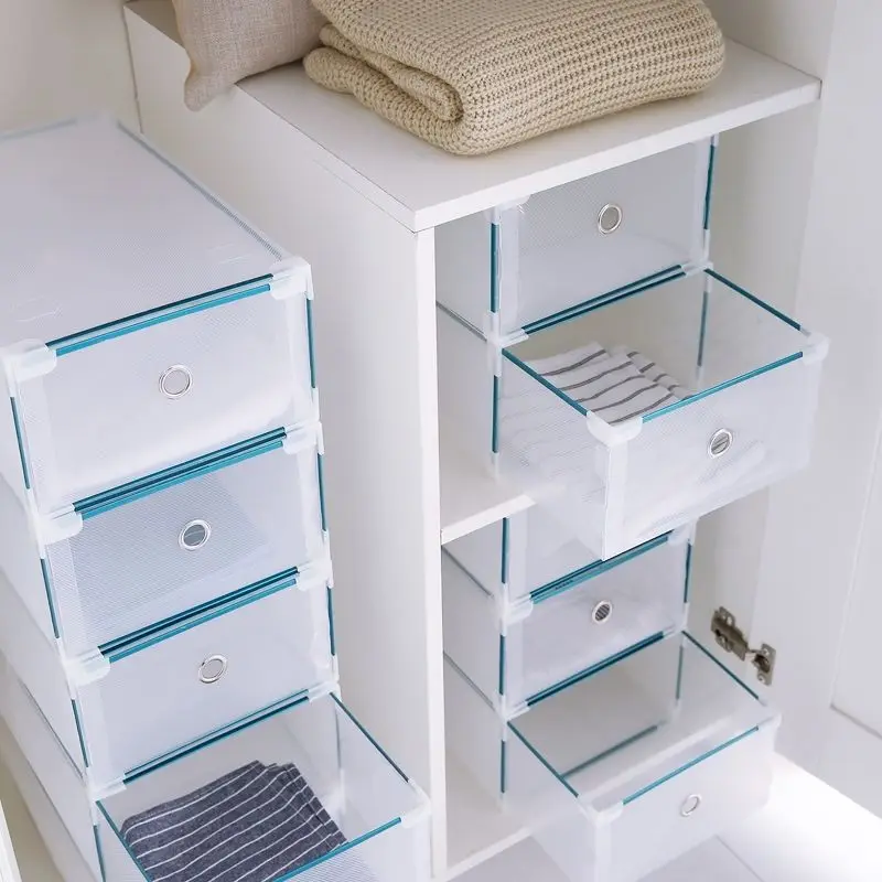5x Clear Plastic See Through Drawer Shoe Storage Box Metal Edge