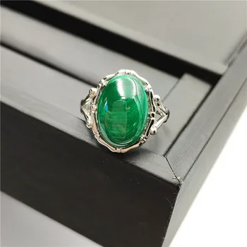

Natural Malachite Chrysocolla Adjustable Ring Bead Woman Party 925 Silver Anniversary AAAAA 14x10mm Luxury Jewelry Crystal Ring