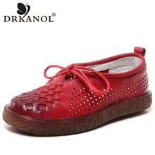 DRKANOL New Genuine Leather Women Flat Shoes Round Toe Hollow Soft Oxford Shoes For Women Loafers Flats Summer Casual Shoes ytracygold flat shoes women genuine leather loafers summer comfortable casual shoes women soft shoes female outdoor flats