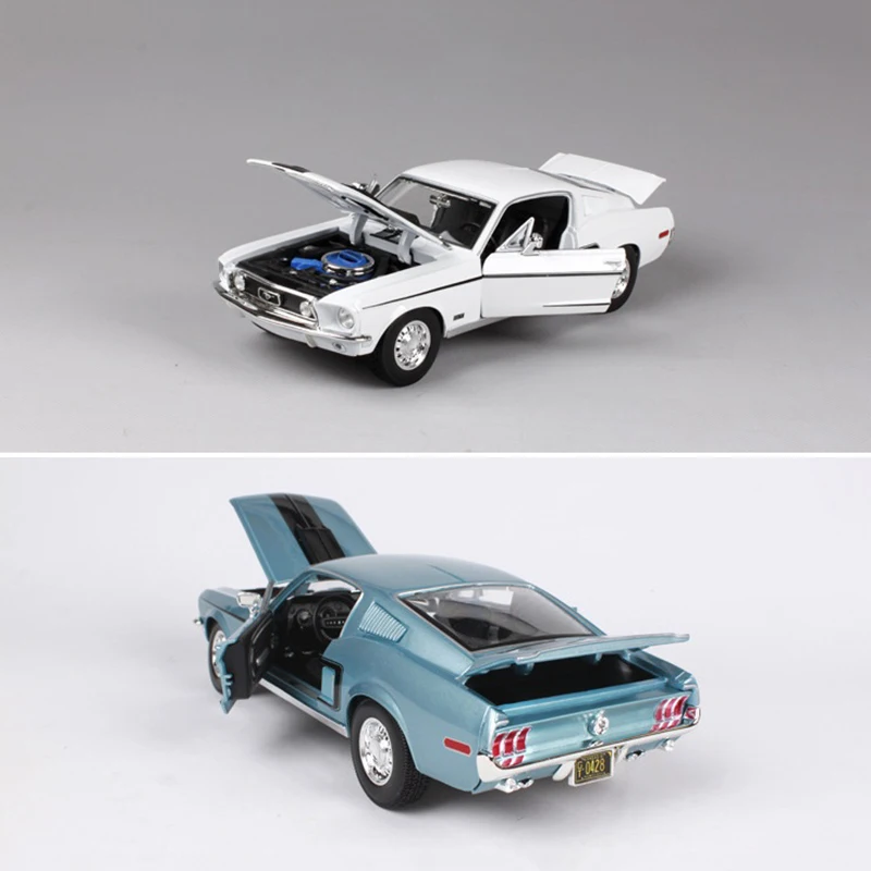 1/18 Ford Mustang GT 1966 мышечная машина Синий/Белый цинковый сплав модель автомобиля литая под давлением для коллекции мальчиков Игрушки Подарки