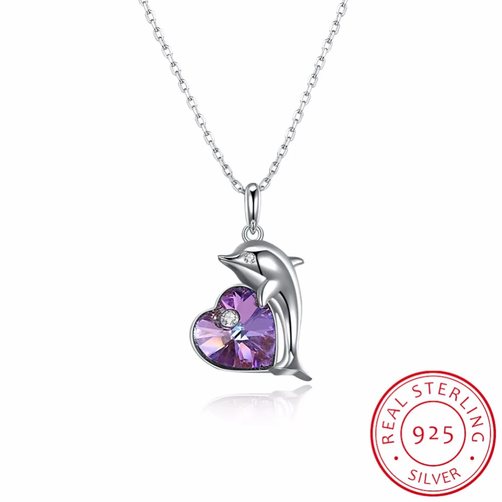 

LEKANI Crystal from Swarovski Women Necklace Fashion Jewelry Dolphin Crystal Heart Pendant Necklace Fashion Jewelry Collares