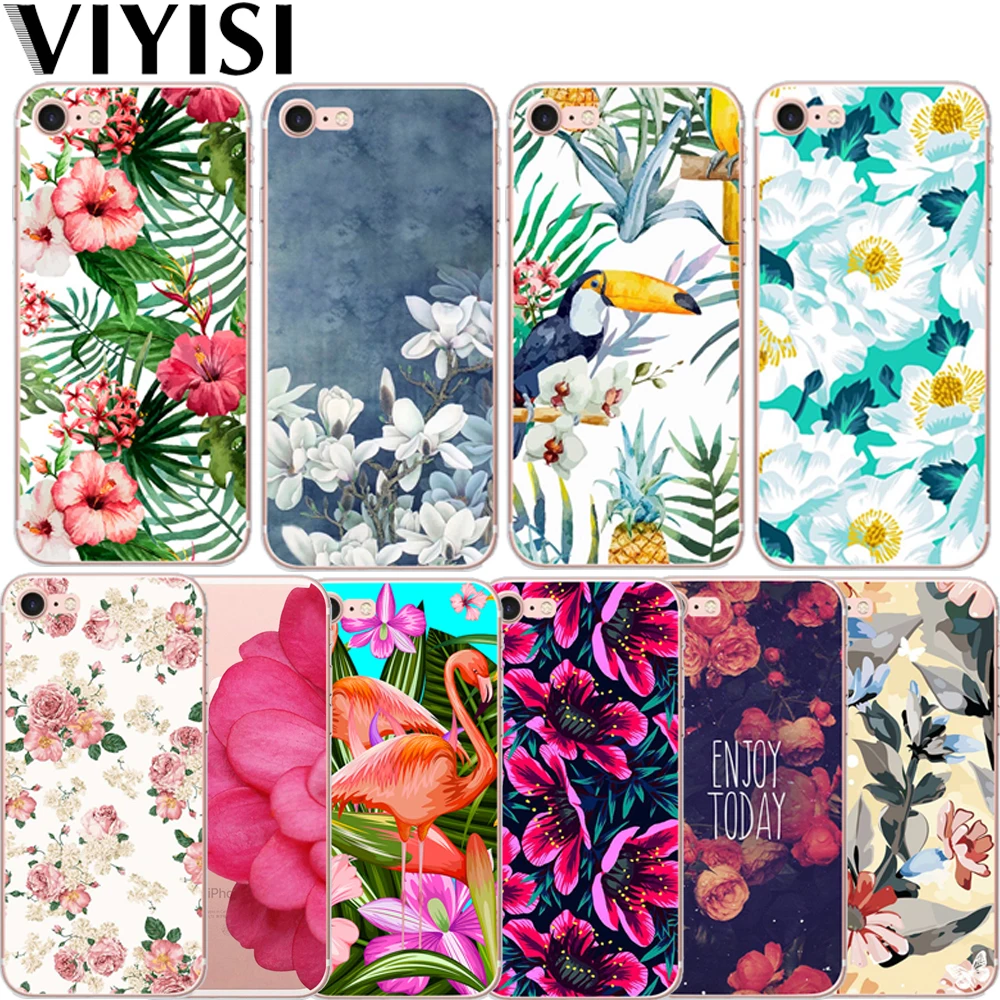 

For Apple IPhone 7 8 X 6 6S Plus case 5 5S SE XS MAX XR Phone Case Tropical Plants Cover Soft TPU Coque Flower Birds Shell