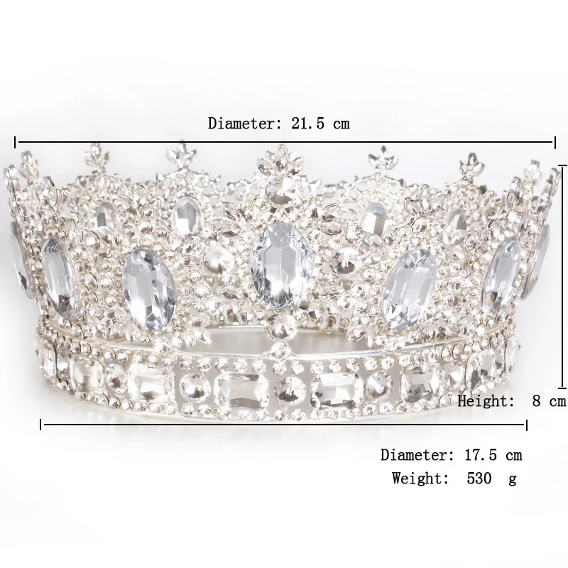 Модное серебристое Золотая тиара роскошные круглые большие короны свадебные аксессуары для волос королева Королевская корона свадебные украшения для волос