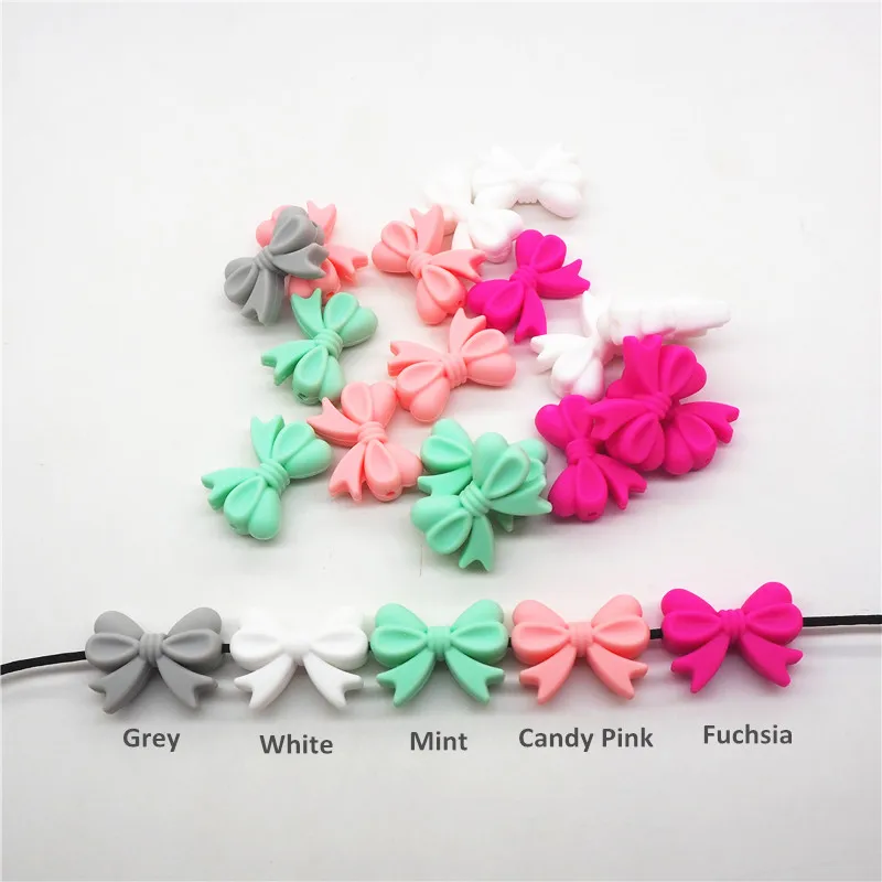 

Chenkai 20pcs Silicone Bow Tie Teether Beads DIY Baby Shower Teething Montessori Sensory Jewelry Toy Bow-Knot Bead Accessories