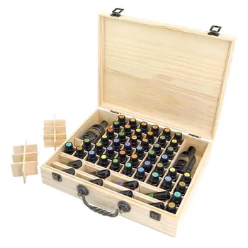 

Pine 70 Compartments Essential Oil Storage Box Wood Portable Essential Oil Bottle Display Case Travel Perfume Carrying Container