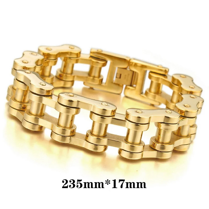 Large Heavy Gold Biker Polished Bracelet Stainless Steel Bracelet Man's