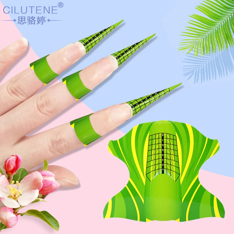 100 шт./лот Форма ногтей для акрилового UV GEL Tip Гвозди Расширение Руководство французской DIY инструмента самоклеящиеся формы Наклейки Дизайн ногтей маникюр