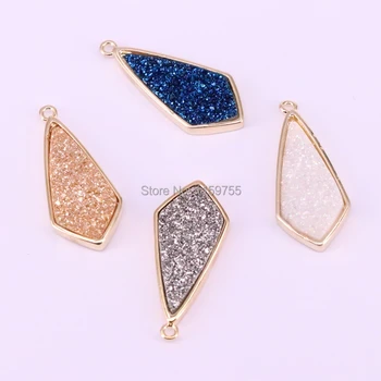 

6Pcs Fashion Jewelry Natural Drusy Titanium Quartz Stone Charm Pendant