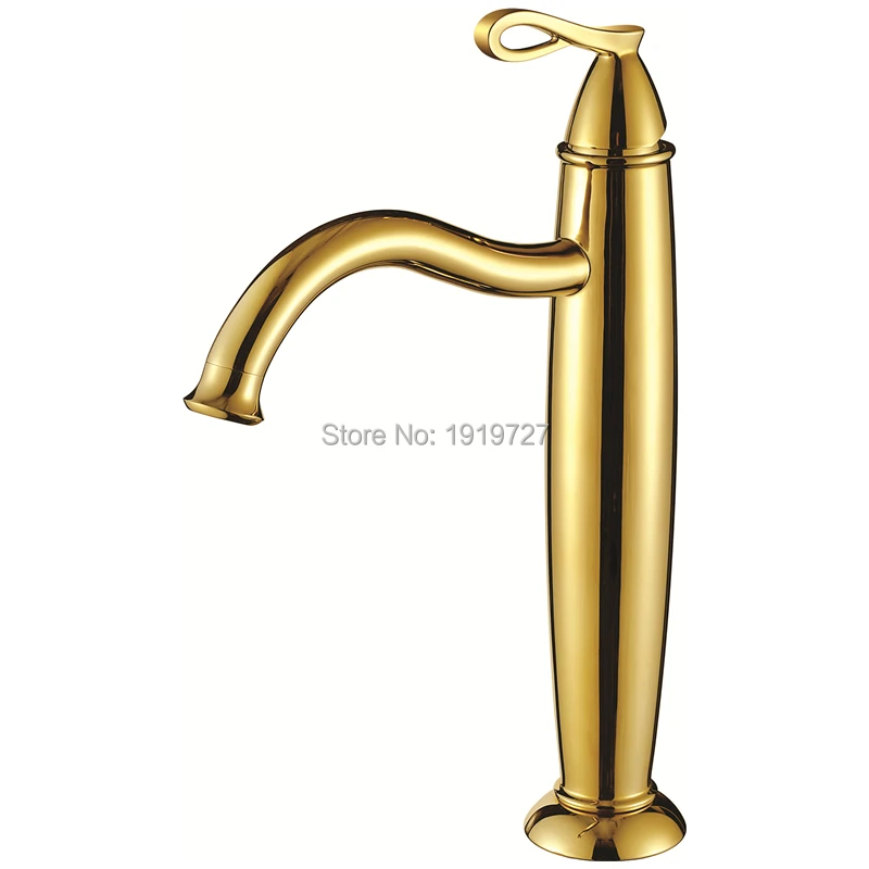 Factory Wholesale Unique Single Lever Solid Brass High Body Gold Lavatory Mixer Tap Golden Luxurious Bathroom Vessel Sink Faucet