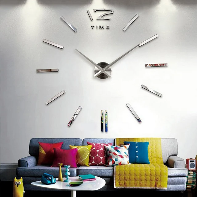 sale wall clock watch clocks 3d diy acrylic mirror stickers Living Room Quartz Needle Europe horloge free shipping 1