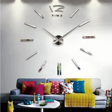 2016 new hot sale wall clock watch clocks 3d diy acrylic mirror stickers Living Room Quartz Needle Europe horloge free shipping