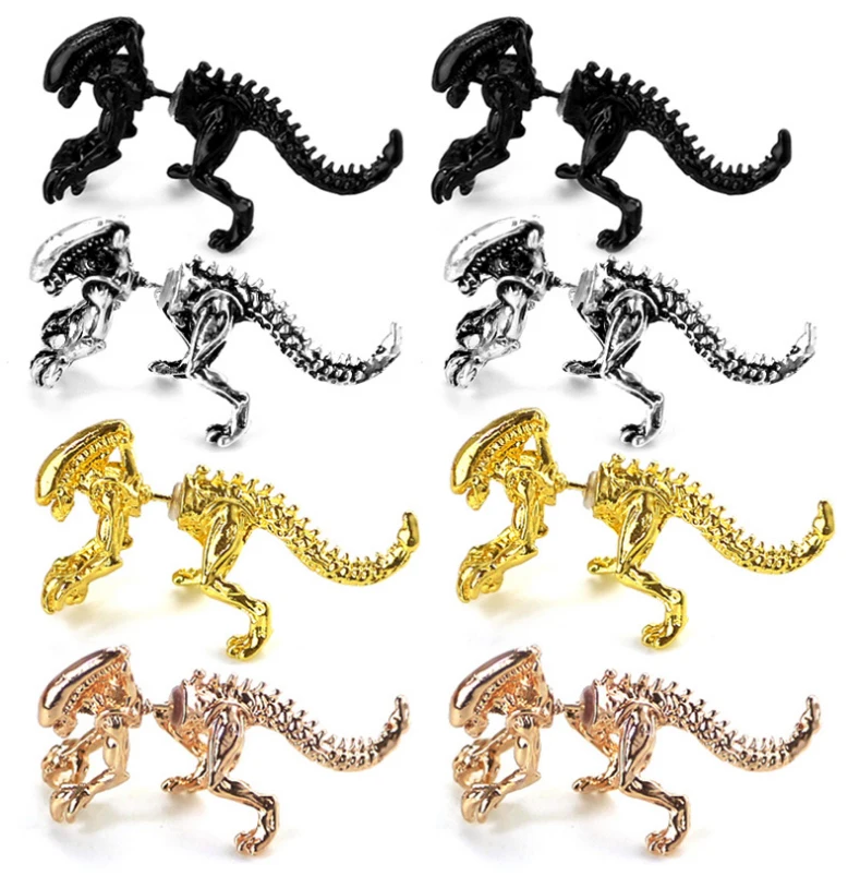 

ZRM 2pcs/pairs Fashion Jewelry 3D Scary Monster Alien Stud Earring Black Color Dinosaur Earring For Women Men Halloween Gift