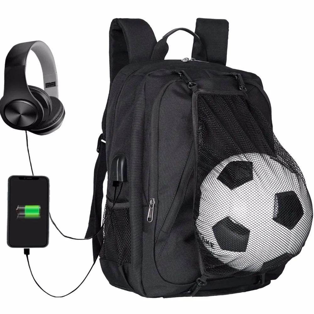 

XQXA Black Men Nylon Breathable Rucksack School Bags with Ball Net Removable Backpack for 17 inch Laptop