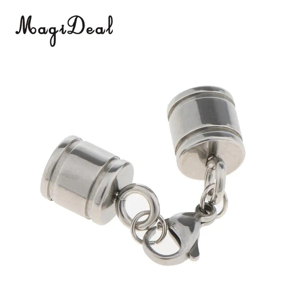 MagiDeal 13 Pieces Silver Stainless Steel Barrel Bead Leather Cord Ends Caps Jewelry Finding Clasp Making Craft