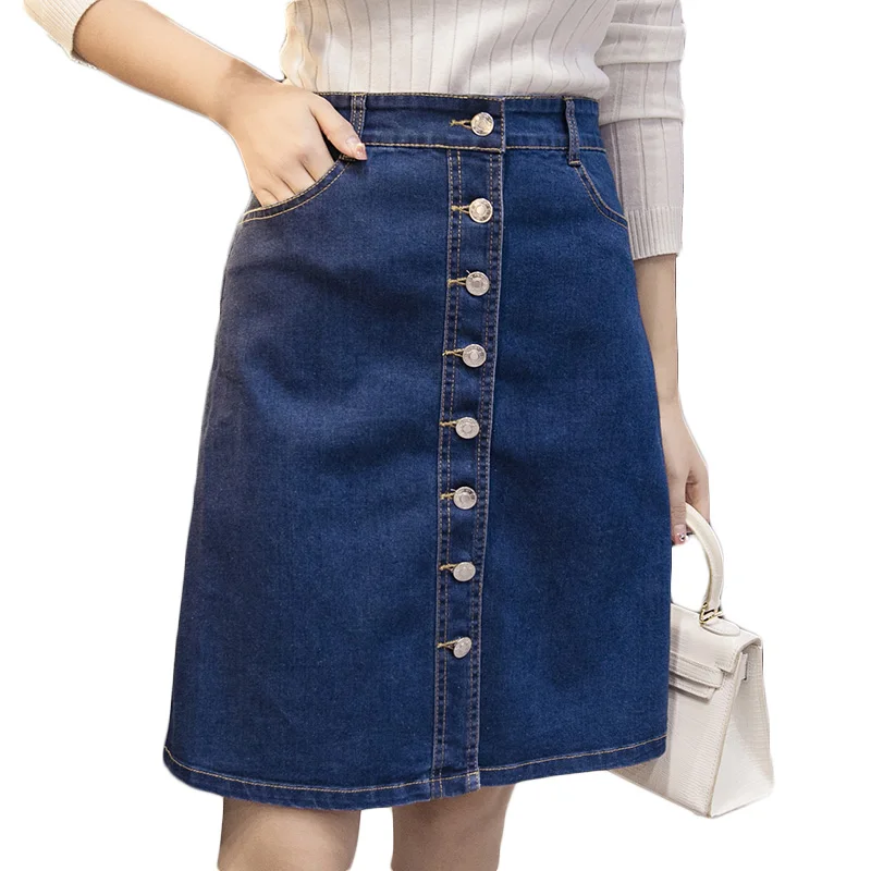 Brand New Design Woman Midi Denim Skirt Knee Length Saia Jeans Ladies ...