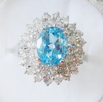 

Natural real blue topaz shiny ring 925 sterling silver Free shipping 6*8mm 1.6ct gemstone Fine jewelry #B951514