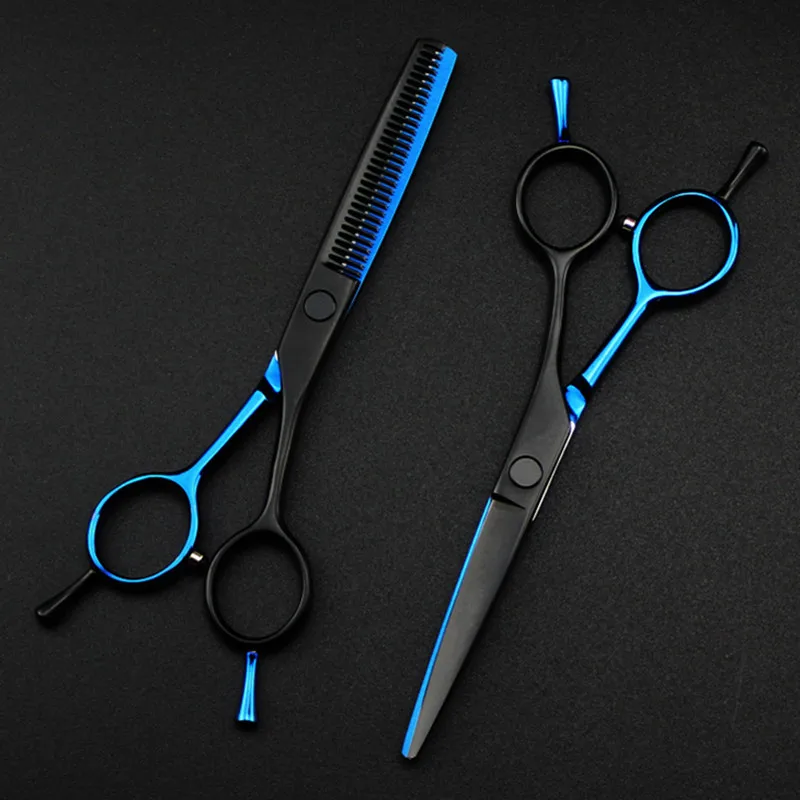 professional Japan 440c 5.5 '' blue&black hair cutting scissors haircut thinning barber haircutting shears Hairdresser scissors - Цвет: set