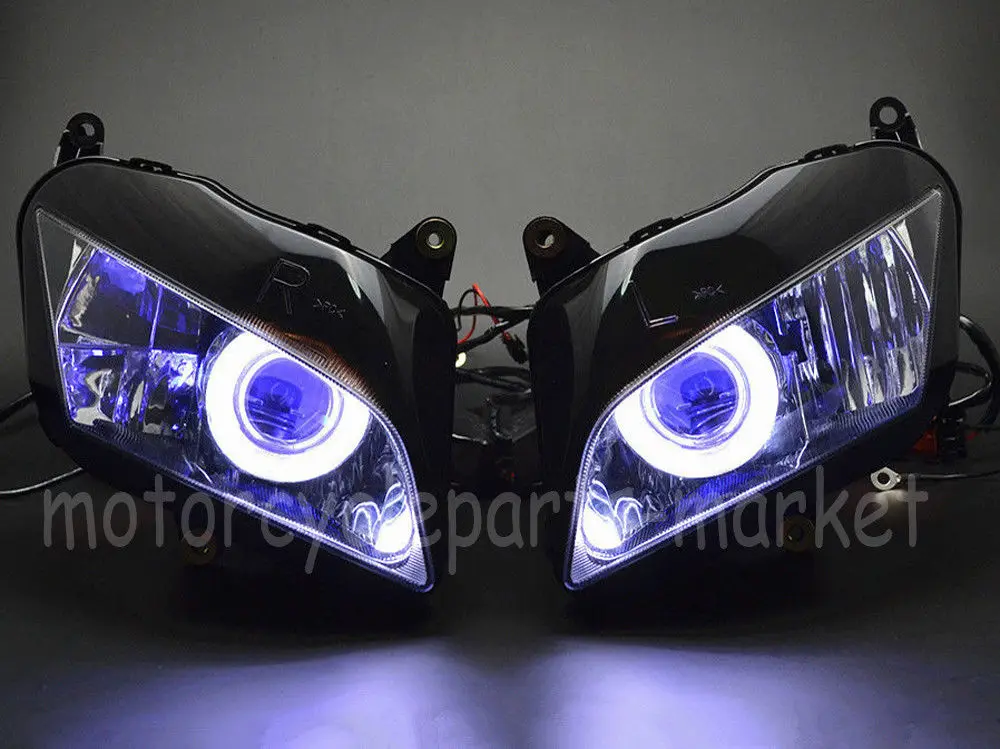Передняя фара мотоцикла синий Ангел глаз HID проектор белый демон глаз фара в сборе для Honda CBR600RR CBR 600 RR 07-12