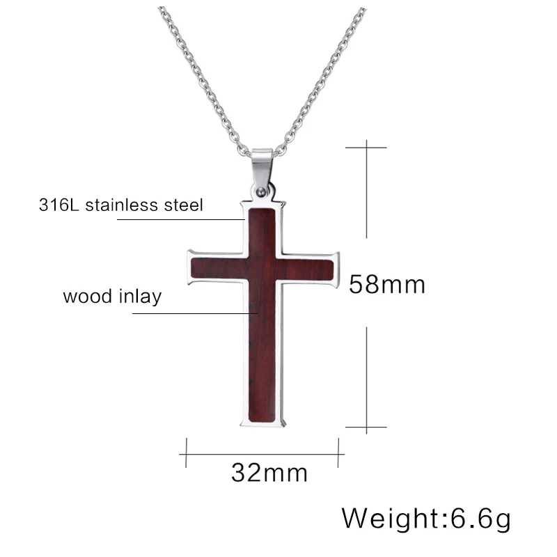 Meaeguet деревянная инкрустация христианский крест кулон из нержавеющей стали цепочка Ожерелье для мужчин бутик распятье религиозное ожерелье s