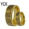 Men's Unique Tungsten Golden Wedding Couples Rings Engagement Rings For Women Fingerprint Engraved Design Female Male Ring ► Photo 1/2