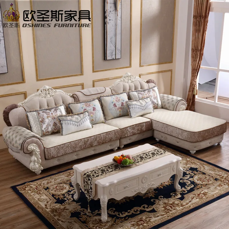 Luxury l shaped sectional living room furniutre Antique Europe design classical corner wooden ...