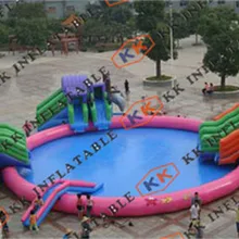 Огромный коммерческий надувной комбо аквапарк развлечений с бассейном и горкой