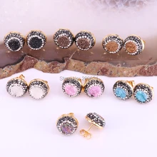

Trendy 5pair Rhinestone Crystal With Mixed Color drzuy quartz Stone Stud Earrings Jewelry Finding