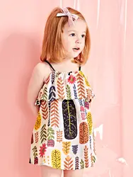 Новые летние девушки бретели Платье без рукавов из хлопка с принтом жилет с цветочным рисунком платья принцесс повседневная детская