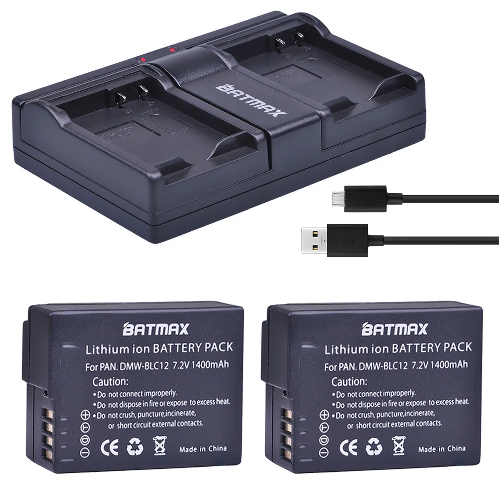 Batmax 2Pc Dmw-Blc12 Dmw-Blc12E Blc12 Batteria + Doppio Caricatore Usb Per Panasonic Blc12 Dmw-Blc12E Dmw-Blc12Pp Fz200 Fz1000 Dmc-G5