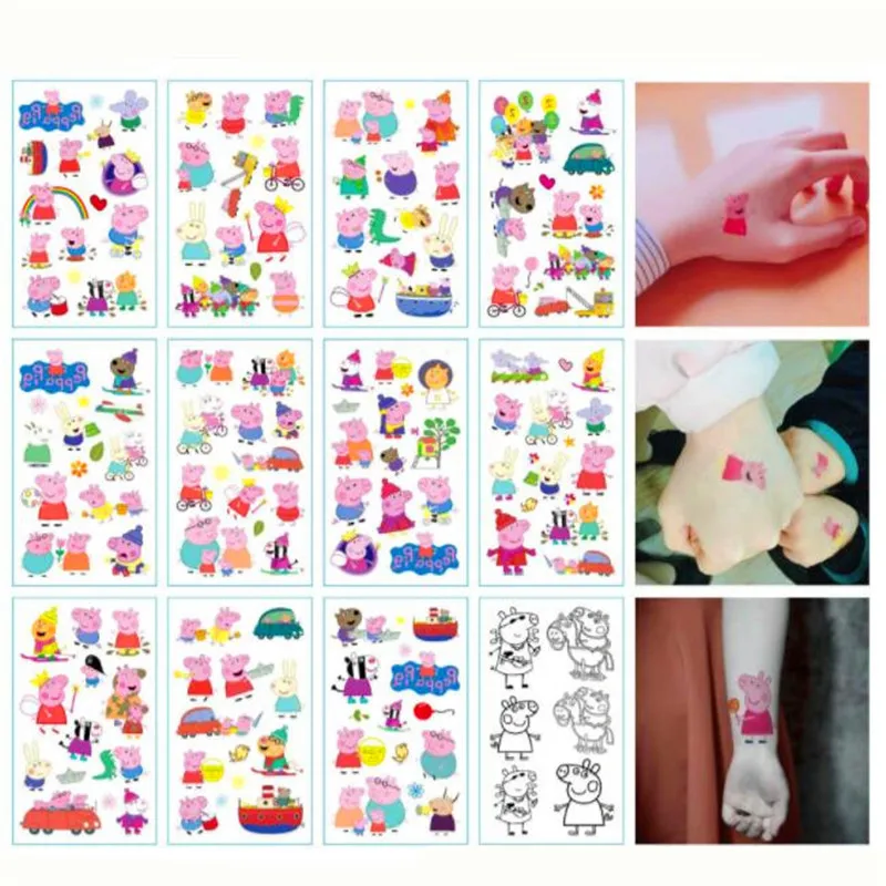 

5Pcs/set Peppa Pig Stickers Cartoon Tattoo sticker Children Stickers Toys Emoji PVC Scrapbook Gifts Send 5pcs randomly