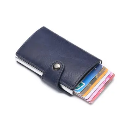 Hasp женский кредитный ID держатель для карт s Автоматический всплывающий держатель для карт алюминиевый сплав из искусственной кожи Противоугонный Мини Мужской RFID кошелек для карт - Цвет: blue A