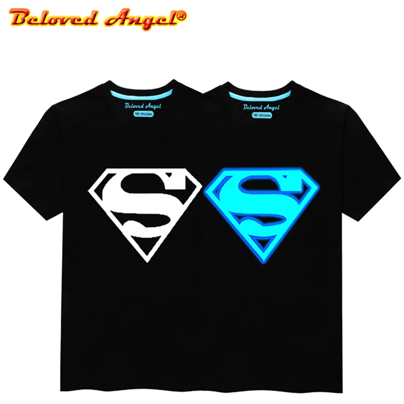 

100% Cotton Batman 3D Pattern Luminous In Night Boys Tshirt Summer Children Clothes T Shirt Kids Girls Hip Hop Neon Print Tops