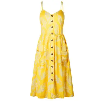 

Sexy Backless Spaghetti Strap Dresses Women Bohemian Dress Female Floral Printed Sling Button Dresses