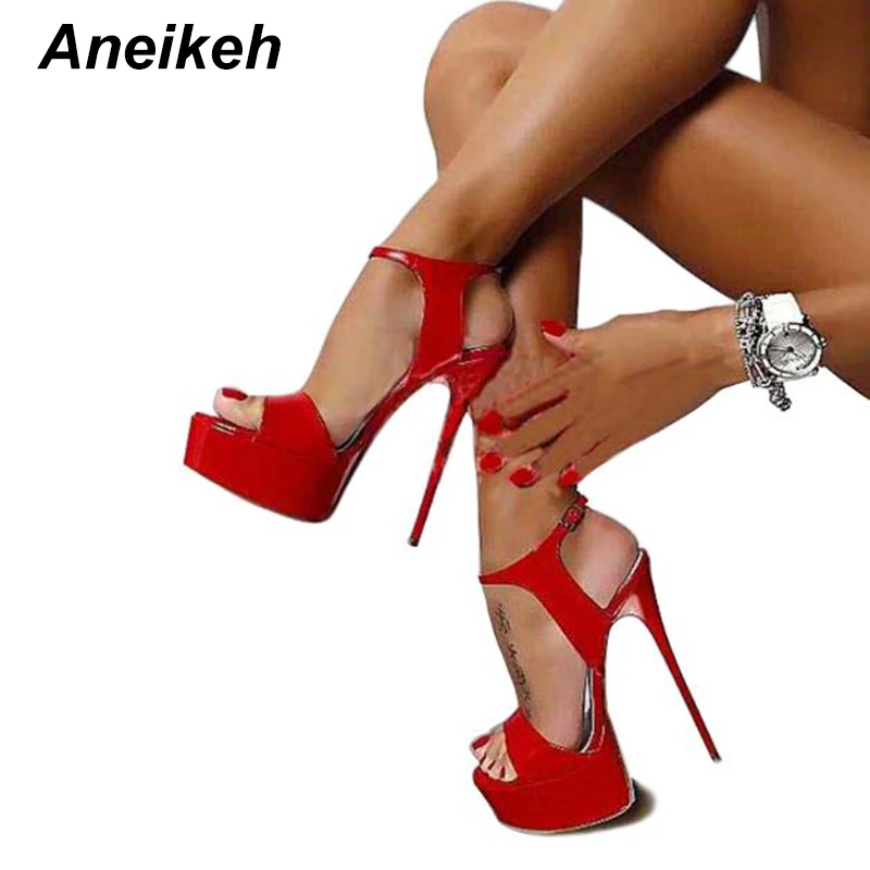 Aneikeh Big Shoe Size 41 42 43 44 45 46 16CM High Heels Sandals Summer Sexy Open Toe Party Dress Platform Gladiator Women Shoes women sandals,women high heels