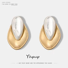 Yhpup индивидуальные винтажные золотые серебряные штабелируемые геометрические серьги-гвоздики массивные простые металлические Oorbellen для женских ювелирных изделий S925